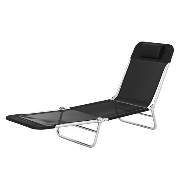 Folding Chaise Lounge Chair, Portable Beach Chair with Pillow, Adjustable Backrest for Pool Patio, Black