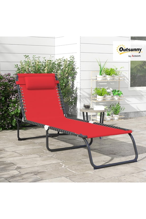 Folding Chaise Lounge Chair, Sun Tanning Chair, Outdoor Chaise Lounger with 4-Position Reclining Back, Breathable Mesh Seat for Beach, Poolside, Yard, Wine Red