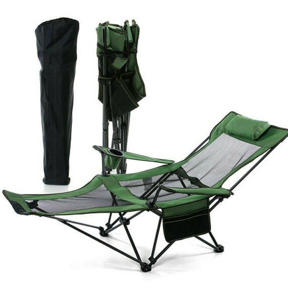 Folding Chaise Lounge Chair for Outside Beach, Portable Heavy-Duty Camping Reclining Lounge Chair with Pillow