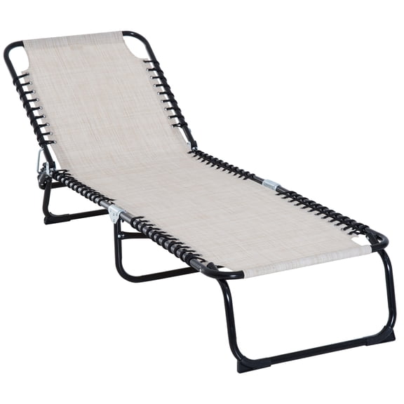 Folding Chaise Lounge Chair for Pool, Patio Sun Tanning Chair with 4-Position Reclining Back, Breathable Mesh Seat for Beach Yard, Cream White