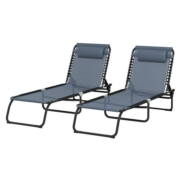 Folding Chaise Lounge Pool Chair, 4-Position Reclining, Mesh, Patio Sun Tanning Chair for Beach, Yard, Gray