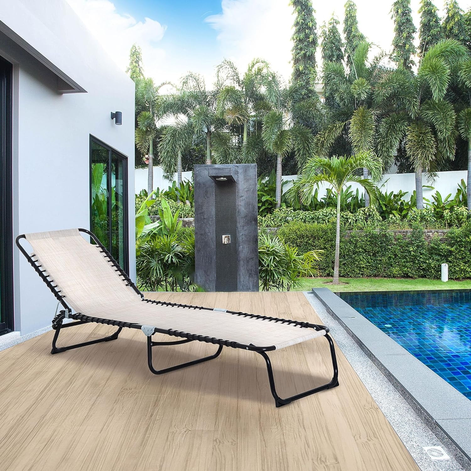 Folding Chaise Lounge Pool Chair Patio Sun Tanning Chair Outdoor Lounge Chair with 4 Position Reclining Back Breathable Mesh Seat for Beach Yard Patio Purple Walmart