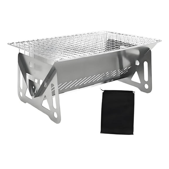 Folding Charcoal Grill Stainless Steel Fire Pit Portable Camping Stove Heavy Duty Detachable Design for Outdoor Cooking