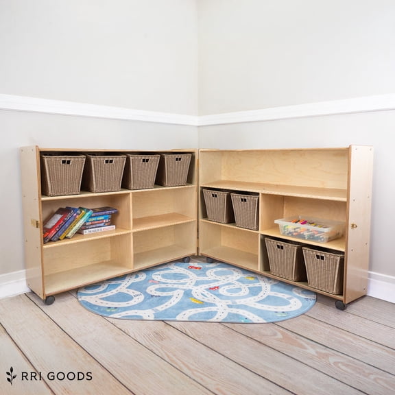 Folding Classroom Storage Cabinet, 2-Unit Design, Ready to Assemble