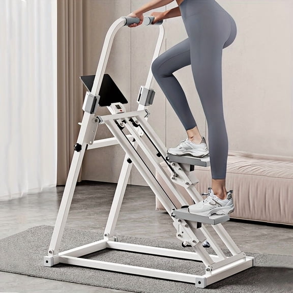 Folding Climber Machine: Compact Home Stair Stepper & Full-Body Trainer with Adjustable Stride, Manual Slope, Pedals & Handles (Easy Assembly)