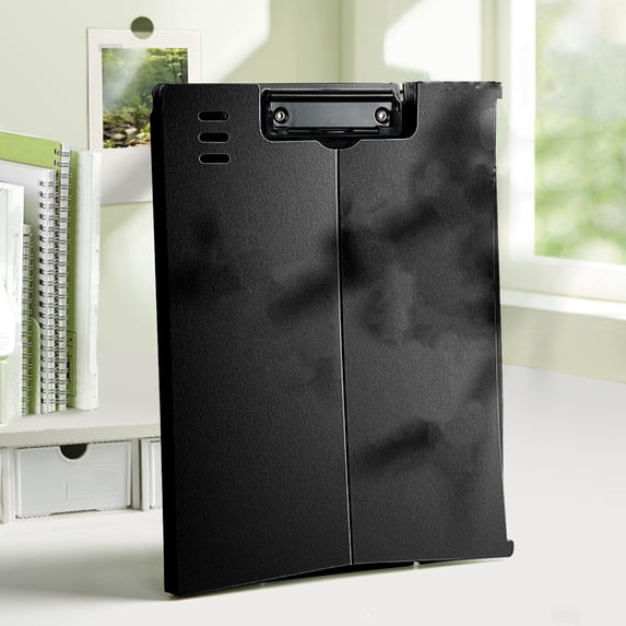 Folding Clipboard with File Storage, Heavy Duty Plastic Document Organizer, Standing Clipboard Folder for Office Desk, Black, by Zovey