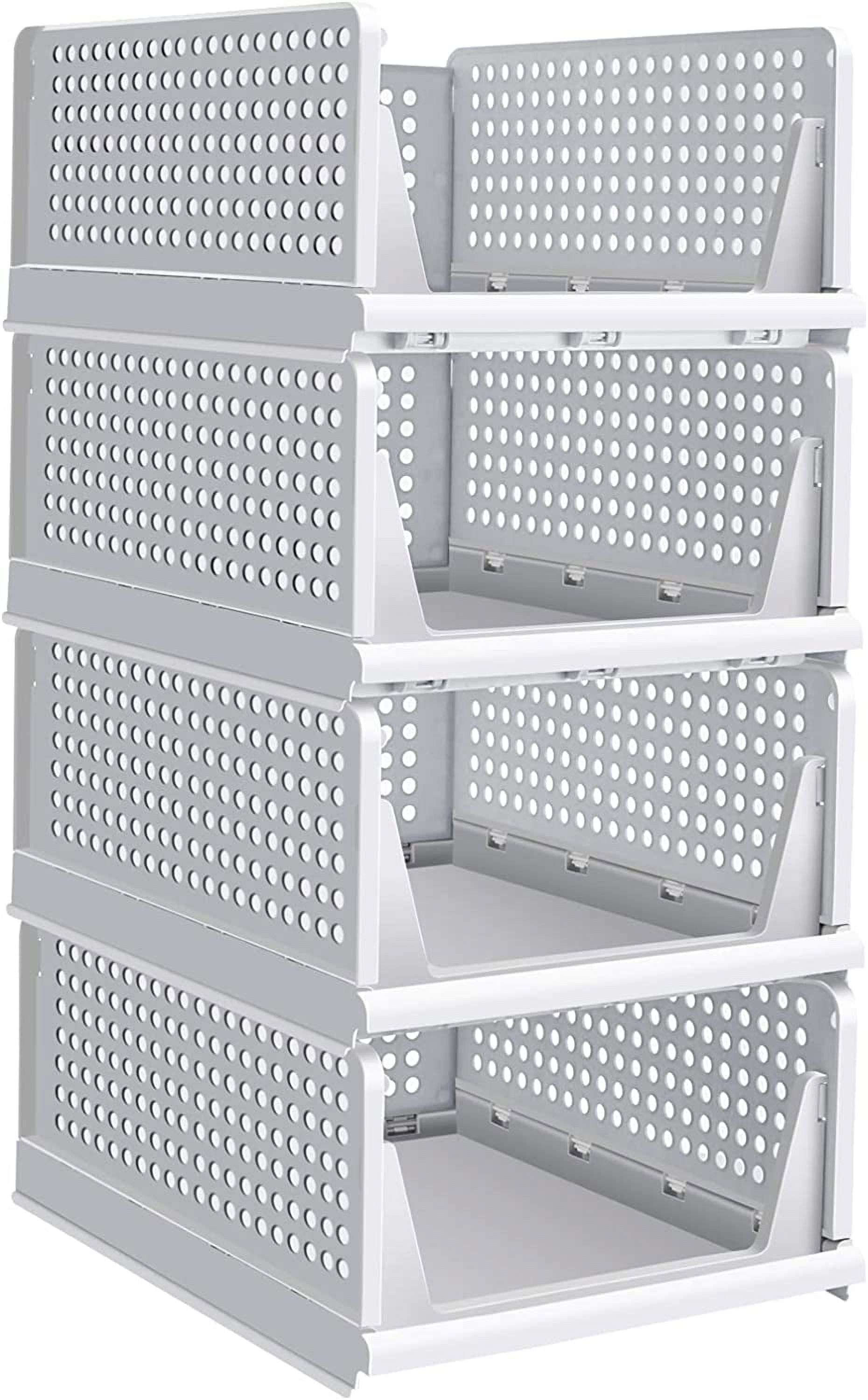 Folding Closet Organizers Storage Box, 4 Count Stackable Storage Basket, Closet Organizers and Storage Drawer Shelf Storage,for Wardrobe Cupboard Kitchen Bathroom Office, 4L