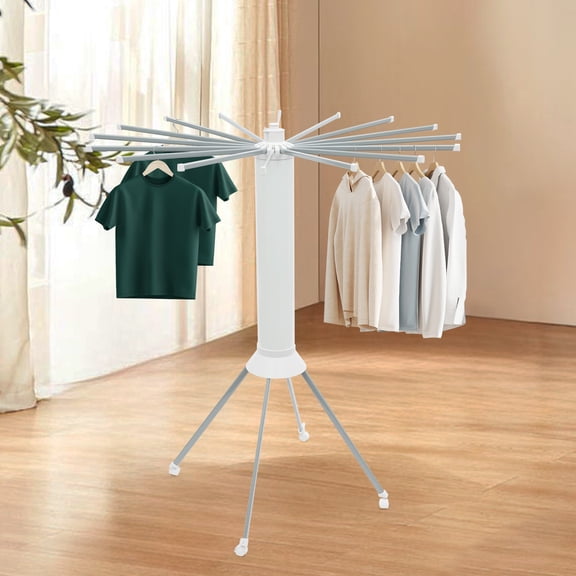 Folding Clothes Airer Movable Four-Legged Foldable Drying Rack w/16 Drying Rods