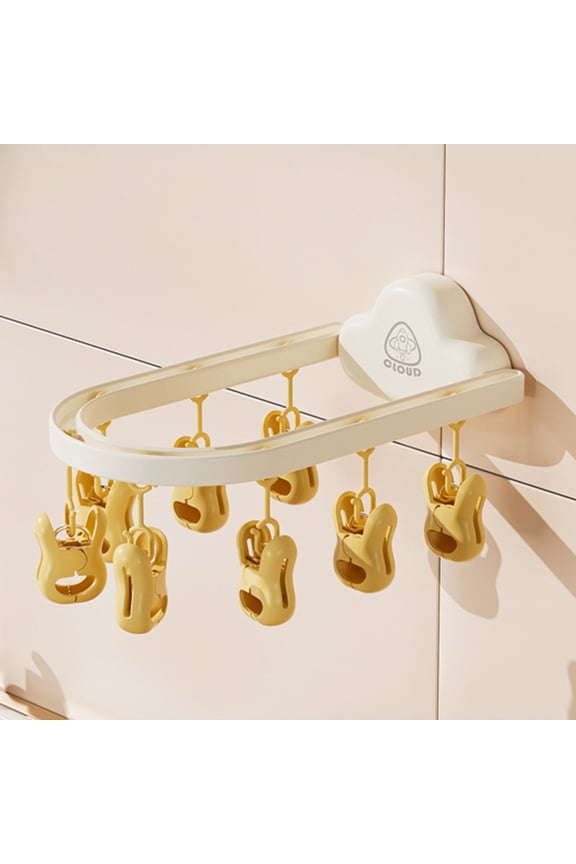 Folding Clothes Dryer Hanger with Windproof Clips, Rotatable Drying Rack for Socks Underwear, Compact Laundry Room Space Saving Solution, Portable Travel Home Organizational Storage, AESTIVO