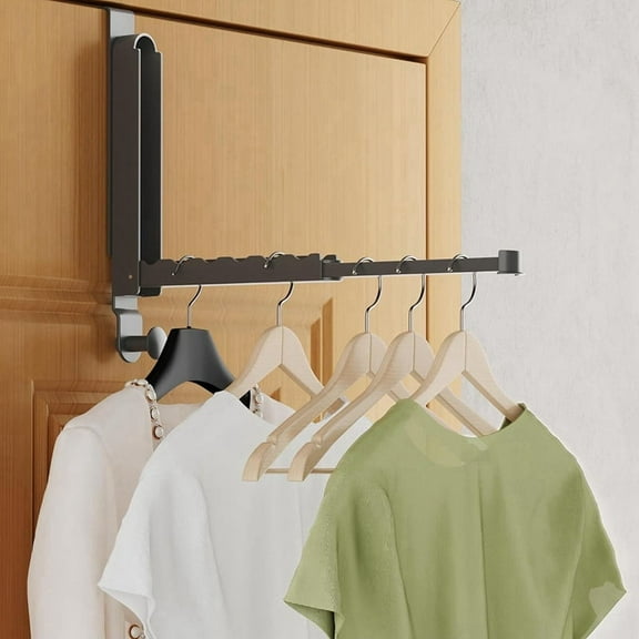 Folding Clothes Drying Rack, Aluminum Alloy over the Door Hanger with Retractable Rod, Foldable Portable for Bathroom