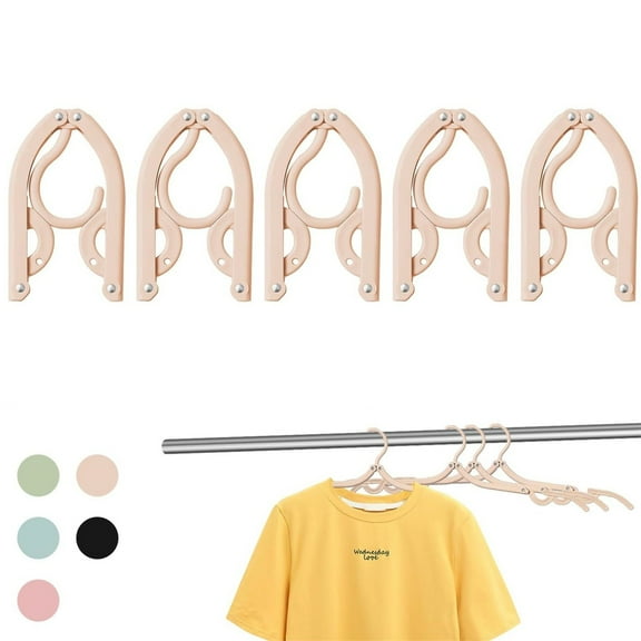 GBAYXJ—5Pcs Travel Foldable Hangers Update Portable Plastic Hanger Travel Accessories Must Haves Clothes Drying Rack Folding Hanger For Traveling Camping Flying RV Cruise Suitcase(Beige)