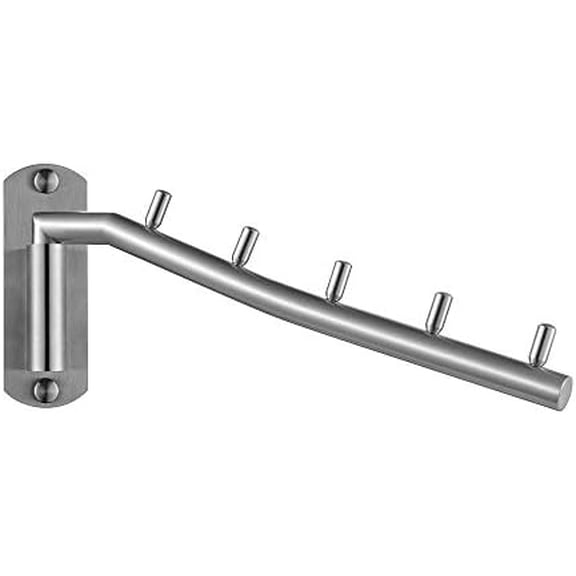 Folding Clothes Hanger Rack, Stainless Steel Swing Arm Hook Holder, Clothing Hanging System Drying Closet Storage Organizer Brushed Finished Wall Mount, SHR100-BN