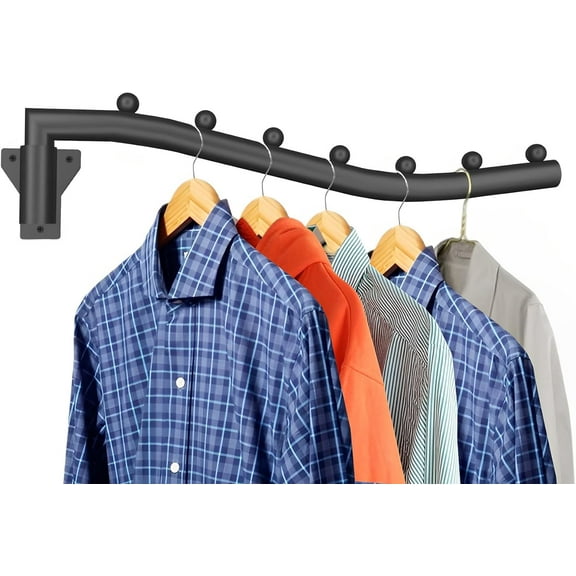 Folding Clothes Hanger Rack Swing Arm Hook Holder Clothing Hanging Garment Drying Closet Rod Storage Organizer Wall Mount Space Saving for Closet Organizer, Bathroom, Bedroom, Laundry Room Black