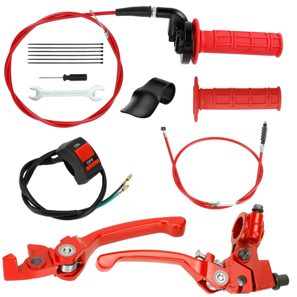 Folding Clutch Brake Lever Cable and 7/8" Throttle Handle Grips Kit Compatible with 110cc 125cc Pit Dirt Bike SSR Apollo RFZ DBX18 Taotao DB17 TTR Coolster M-125 Motorcycle Parts Red
