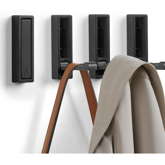 Folding Coat Hooks, 4Pcs Foldable Heavy Duty Wall Hooks Zinc Alloy No Rust Fold Up Hooks for Coat, Towel, Key, Hat, Bag, Jacket, Backpack. (Gold)