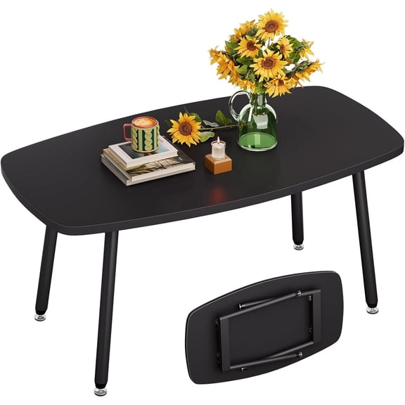 Folding Coffee Table 39.3'' Black Coffee Tables for Living Room Portable Simple Modern Rectangular Center Table for Small Spaces,No Assembly, Black