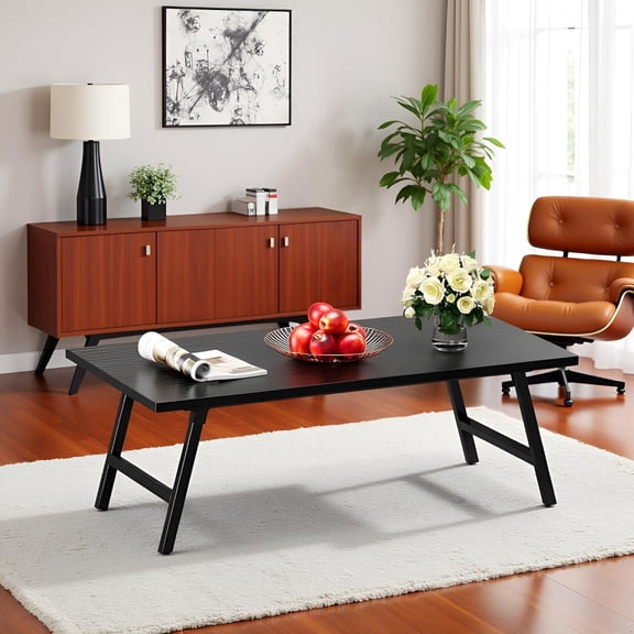 Folding Coffee Table 39.4 Inch Portable Floor Desk No Assembly Low Table for Living Room Home Camping Black