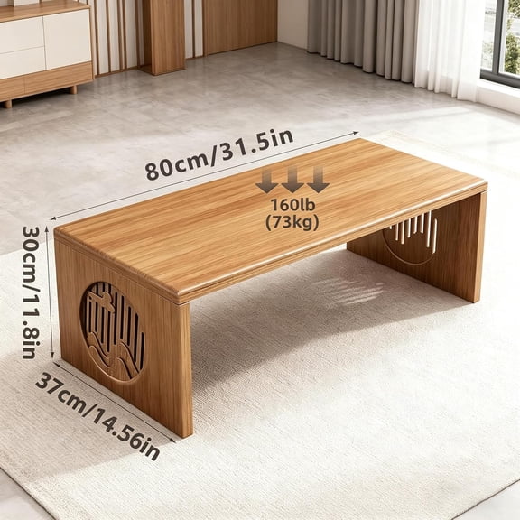 Folding Coffee Table, Japanese Low Bamboo Desk for Laptop Study Meditation Yoga, Small Tatami Dining Table No Assembly 31.5 Inch