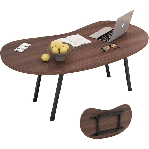 Folding Coffee Table,Mid Century Modern Coffee Table Irregular,Kidney Foldable Table,Small Farmhouse Coffee Tables Portable Table for Small Spaces,Living Room,Sofa,Bedroom Gallery,Easy AssemblyWalnut