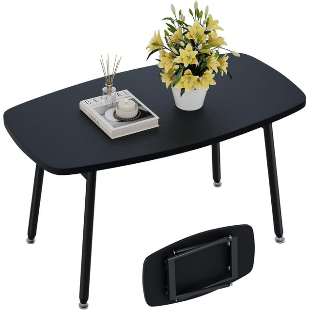 Folding Coffee Table Small Black Coffee Tables for Living Room Portable Simple Modern Rectangular Center Table for Small Spaces,No Assembly