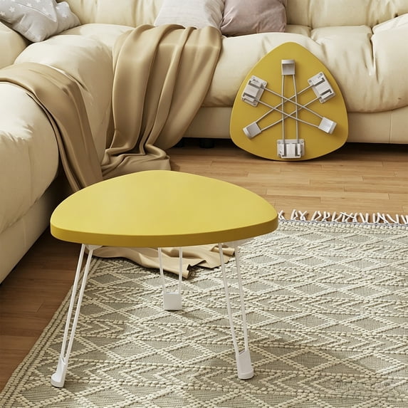 Folding Coffee Table, Wooden Triangle Center Sofa Table with Steel Legs, Modern Accent Furniture, for Small Spaces, Living Room and Home Office