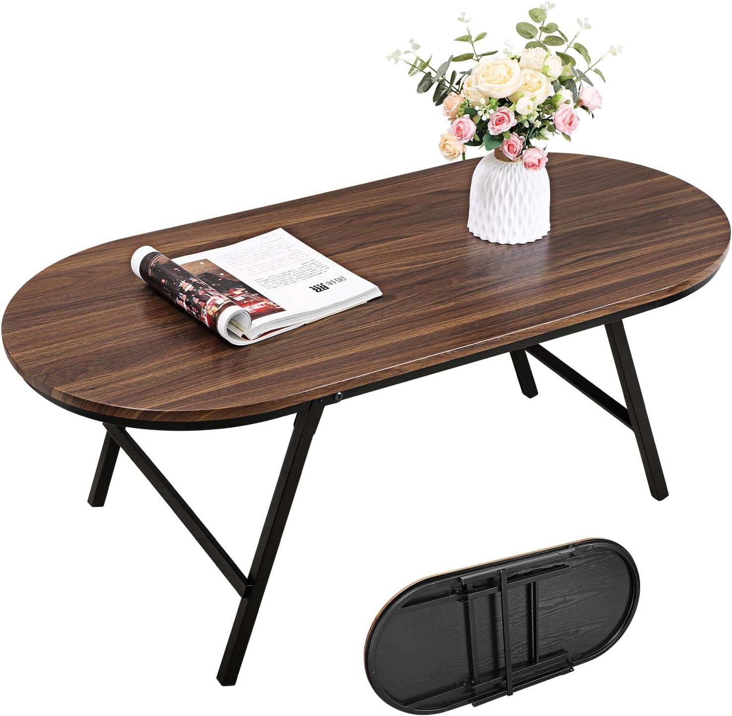 Folding Coffee Table for Small Spaces Wood and Metal Oval Coffee Tables ...