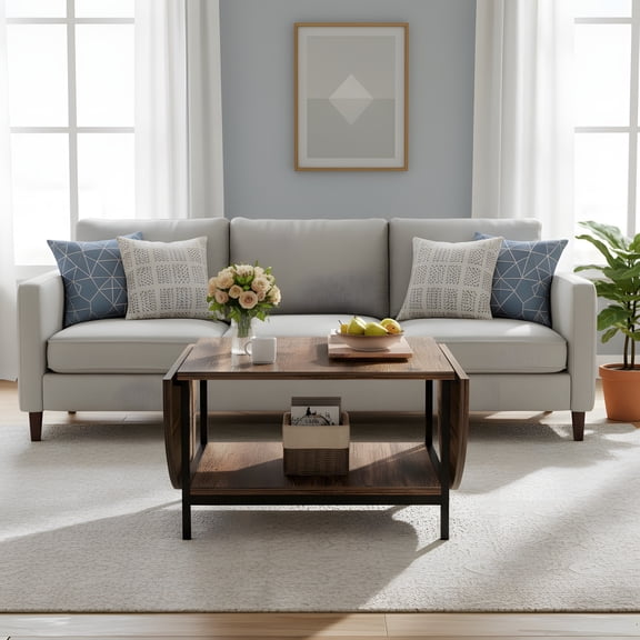 Folding Coffee Table with Storage - Extendable Lift Top, Retro Brown