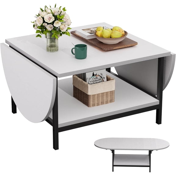 Folding Coffee Tables for Living Room 2-Tier Extended Coffee Table with Storage Vintage Farmhouse Center Table for Large or Small Spaces, Foldable