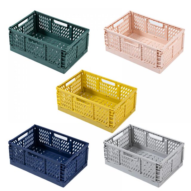 Folding Collapsible Plastic Storage Crate Box Stackable Home Kitchen