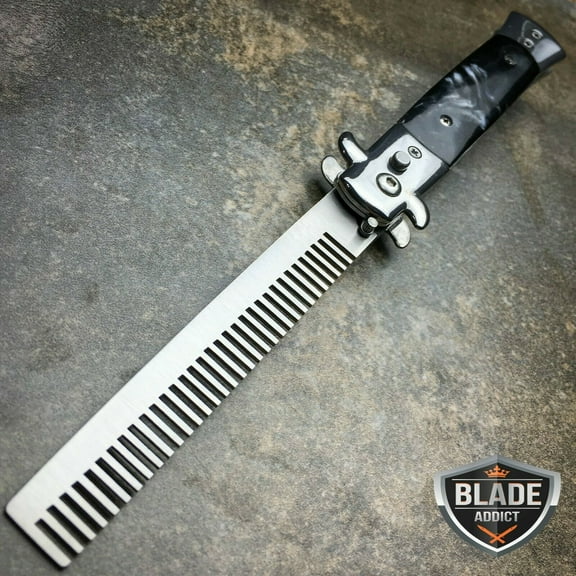 Folding Comb Knife Looking Brush Black NEW