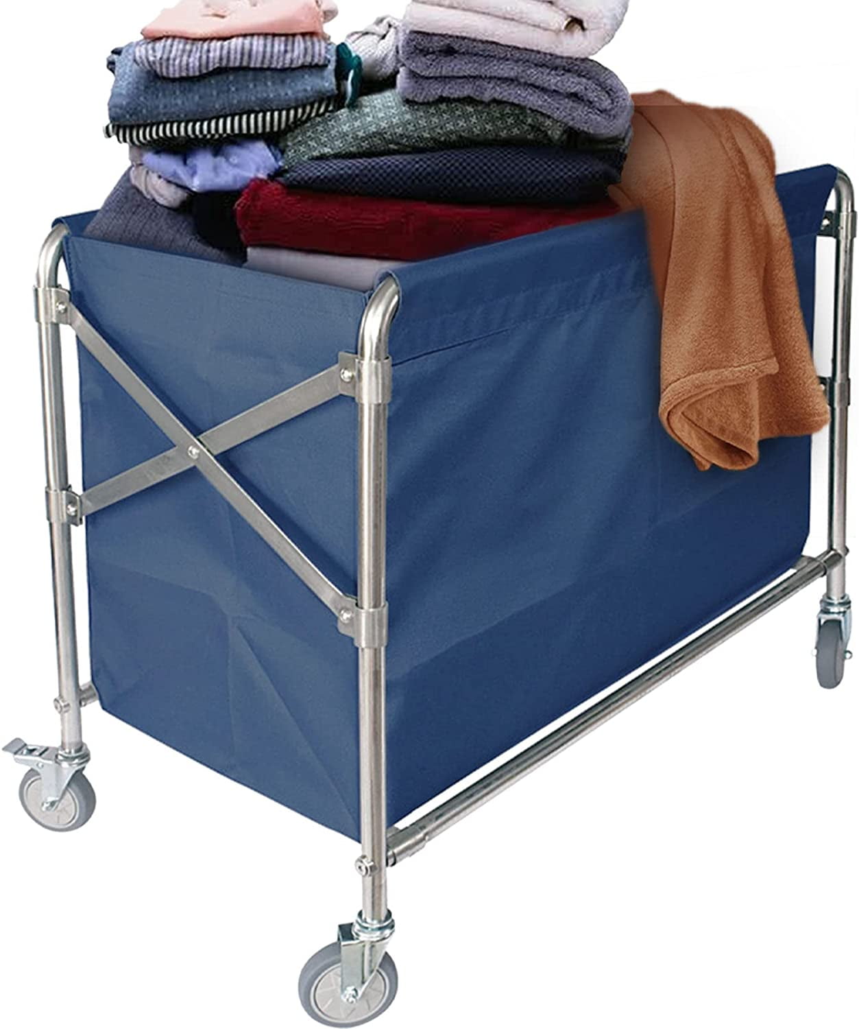 Folding Commercial Laundry Basket with Wheels Rolling Laundry Cart