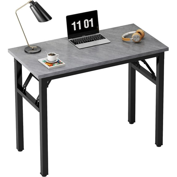Folding Computer Desk - 31.5 Inch Foldable Office Writing Work Study Kids Student Teacher Home Bedroom Table for Small Space, Grey