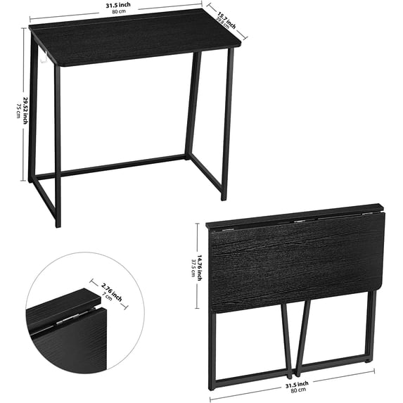 Folding Computer Desk, Small Writing Foldable Desk 31.5", Space-Saving Laptop Table, Easy Assemble Workstation for Home Office,Black