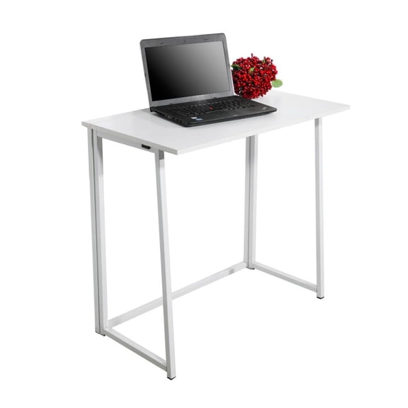Folding Computer Desk, Space-Saving Home Office Desk, Foldable Laptop Table, White