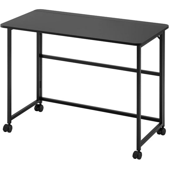 Folding Computer Desk with Wheels, 39" Wide Portable Writing Table for Small Spaces, Home Office Workstation, Slim Laptop Desk for Bedroom, Living Room, Foldable Design