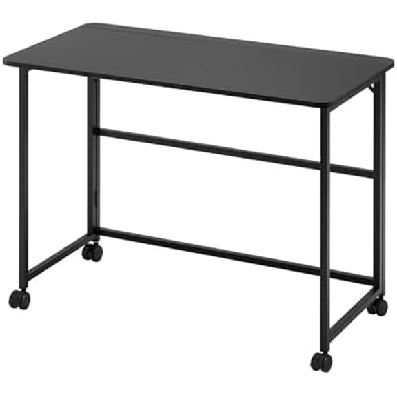 Folding Computer Desk with Wheels, 39" Wide Portable Writing Table for Small Spaces, Home Office Workstation, Slim Laptop Desk for Bedroom, Living Room, Foldable Design$$Home Decor, Kitchen, & Other