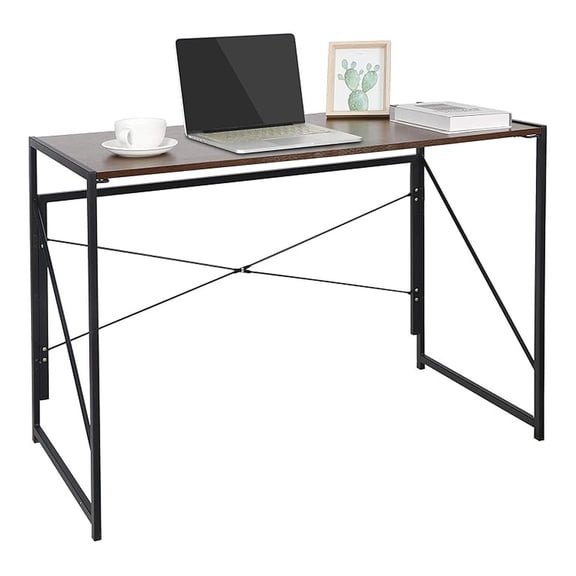 Folding Computer Desk, Writing Study Desks for Home Office, Corner Laptop Gaming Folding Table with Metal Frame, 39 Inches,Brown
