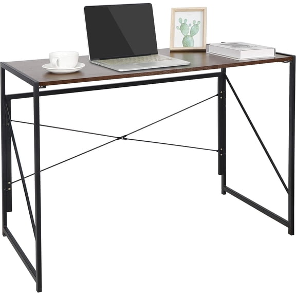Folding Computer Desk, Writing Study Desks for Home Office, Corner Laptop Gaming Folding Table with Metal Frame, 39 Inches,Brown