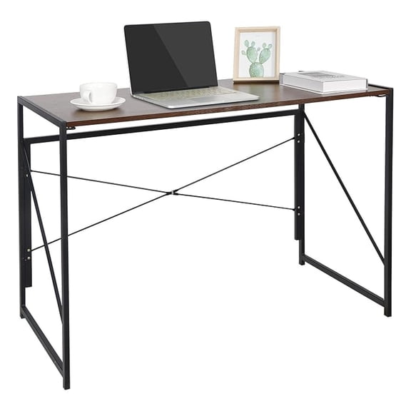 Folding Computer Desk, Writing Study Desks for Home Office, Corner Laptop Gaming Folding Table with Metal Frame, 39 Inches,Brown