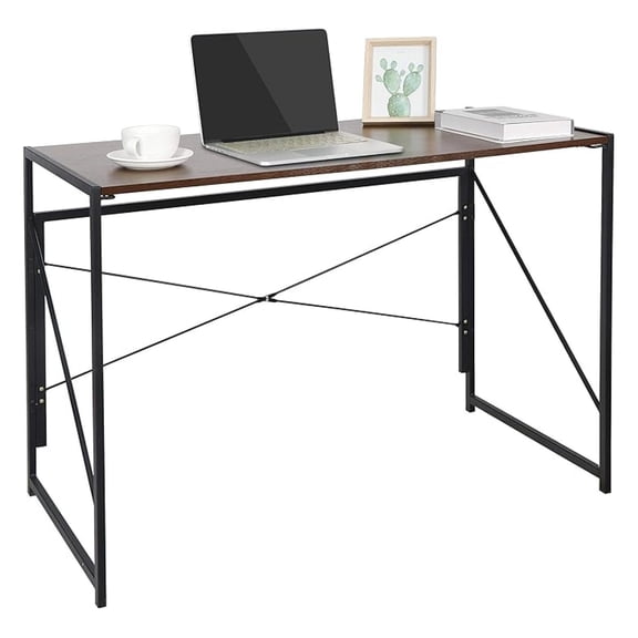 Folding Computer Desk, Writing Study Desks for Home Office, Corner Laptop Gaming Folding Table with Metal Frame, 39 Inches,Brown