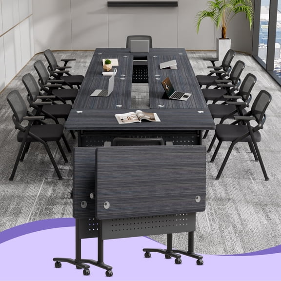 Folding Conference Room Table for 6-12 Person, Modular Mobile Training Tables with Locking Wheels, Modern Seminar Meeting desk for Office (47.2 Black 2)