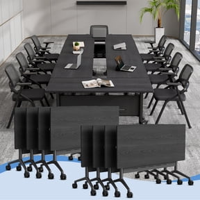 Folding Conference Room Table for 6-12 Person, Modular Mobile Training Tables with Locking Wheels, Modern Seminar Meeting desk for Office (47.2 Black2 8)
