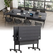 Folding Conference Room Table with Casters, Flip Top Mobile Training Meeting Table with 2 Cable Grommets, Modular Conference Table for Boardroom Classroom Office 2PCS 47.2in