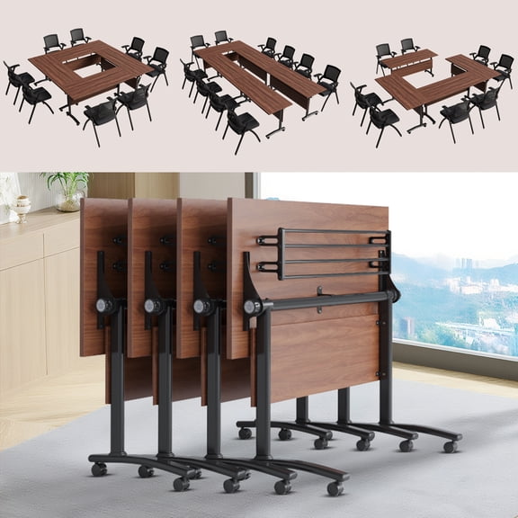 Folding Conference Room Table, Modern Mobile Training Tables with Silent Wheels, Modular Seminar Meeting Desk for Office (W2 61.0in 4)