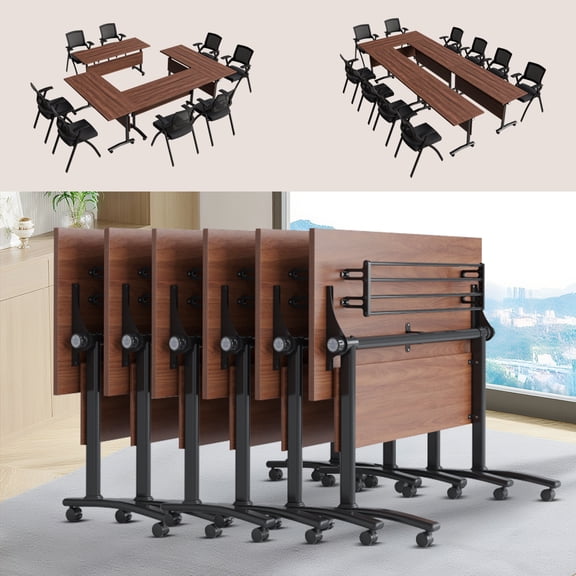 Folding Conference Room Table, Modern Mobile Training Tables with Silent Wheels, Modular Seminar Meeting Desk for Office (W2 61.0in 6)