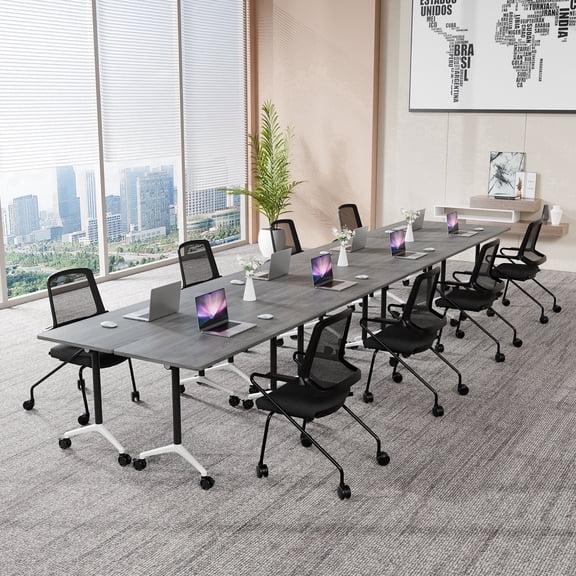 2PCS Folding Conference Room Table with Wheels, 47.2inch Modern Meeting Table/Training Table for 6-8 People,