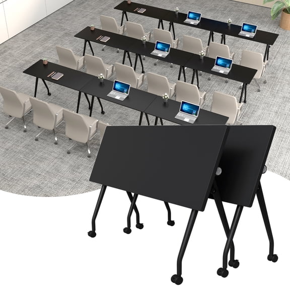Folding Conference Room Tables, Mobile Training Table Modern Modular Flip Top Meeting Tables, Conference Room Table with Wheels for Home Office Classr (2312B 2Pack 47.2inch)