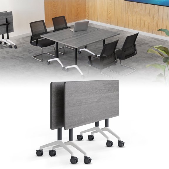 Folding Conference Room Tables,Mobile Training Table with Wheels Rectangular Large Business Seminar Furniture Tables for Office,Meeting Room,School,Wooden