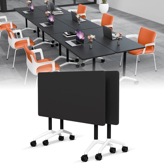 Folding Conference Room Tables,Mobile Training Table with Wheels Rectangular Large Business Seminar Furniture Tables for Office,Meeting Room,School,Wooden