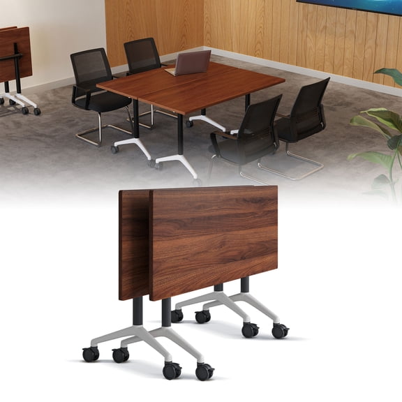 Folding Conference Room Tables,Mobile Training Table with Wheels Rectangular Large Business Seminar Furniture Tables for Office,Meeting Room,School,Wooden